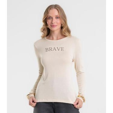 Imagem de Blusa Feminina Manga Longa Estampada Rovitex Bege, G, Bege
