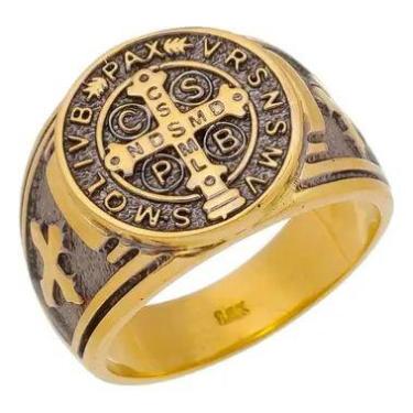 Imagem de Anel Aço Inox Medalha São Bento Devoto Papa Religião Milagre - Loucos 