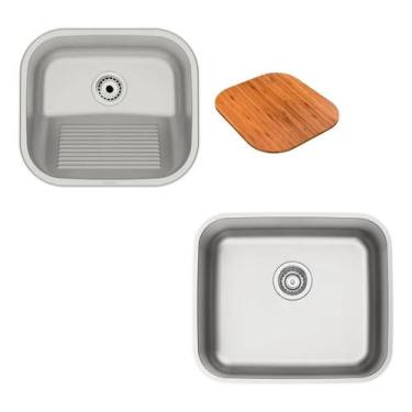 Imagem de Kit cuba dora 40 bl inox valvula 4 1/2 40x34cm + tanque hera compact 1