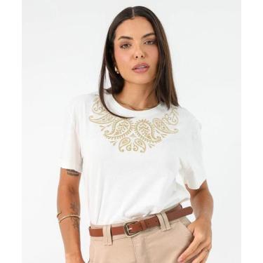 Imagem de Blusa Feminina Estampa Paisley Manga Curta Marisa Off White, Off white