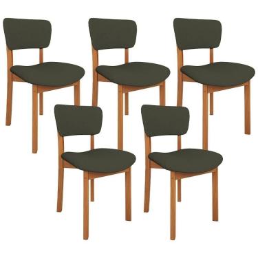 Imagem de Kit 05 Cadeiras Para Sala De Jantar Cozinha Living Estofada Dara L02 Linho Verde Musgo - Lyam Decor
