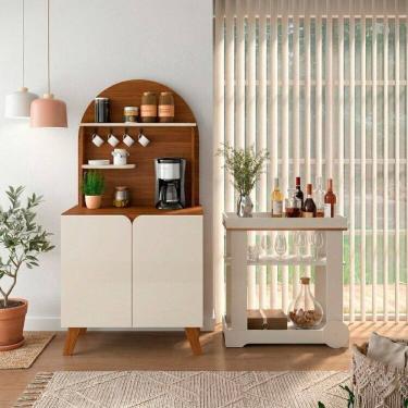 Imagem de Conjunto Sala de Estar Bar Rosé e Cantinho do Café 2 Portas e Suporte para Xicaras Viena - Artely Cedro/Off White