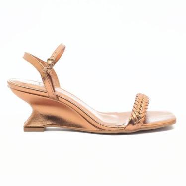 Imagem de Sandália Feminina Anabela Sapato Da Corte Salto Médio Tira Trançada, S