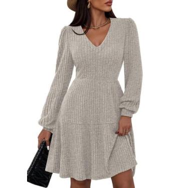 Imagem de Vestido Suéter PRETTYGARDEN Decote V Manga Longa XL Cinza Claro