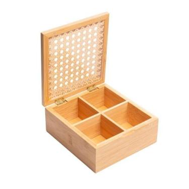Imagem de Caixa Organizadora Bambu Divisórias E Tampa Em Treliça 17x17x7,5cm Wol