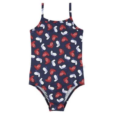 Imagem de Maiô infantil azul marinho estampado corações - Boca Grande