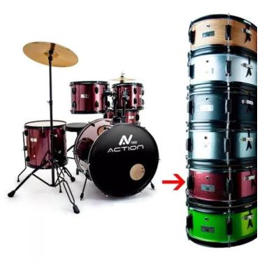 Imagem de Bateria preta sparkle Acústica Turbo New Action Bumbo 22 Pol
