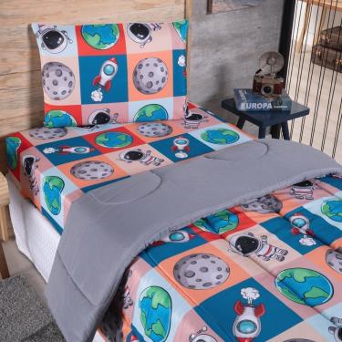 Imagem de Edredom Alegria Infantil Solteiro Micropercal 200 Fios 100% Poliéster Estampa Astronauta Enxovais Aquarela