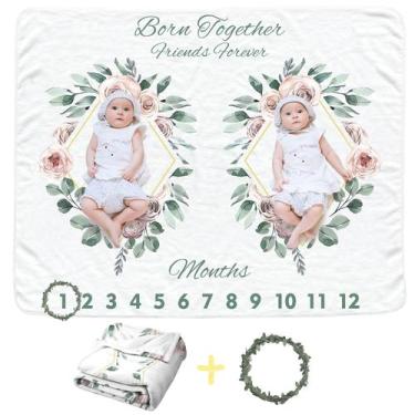 Imagem de Cobertor de bebê Sweety Baby Twins Monthly 102x127 cm de flanela