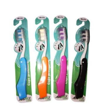Imagem de ESCOVA DE DENTE MACIA COM CAPA - 12  ESCOVAS cores variadas - ABBMIX C