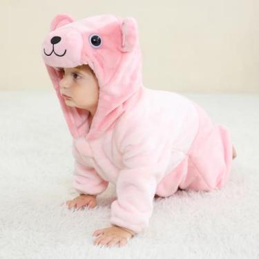 Imagem de Macacão de Frio Inverno Pijama Infantil de Bebê Urso Ursinho Rosa e Ma