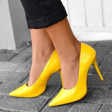Imagem de Sapato tipo scarpin salto alto verniz amarelo - HG HELENA GABRIEL, 36