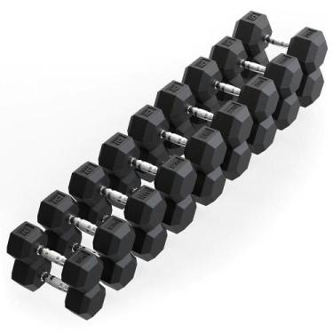 Imagem de Kit Halteres Sextavado Emborrachado pares 10 a 30kg - D1Fitness