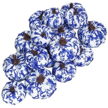 Imagem de Abóboras decorativas Winlyn Faux Faux Faux, azul e branco, 16 unidades