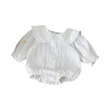 Imagem de Macacão De Bebê Branco Com Bolinhas, 100% Algodão, Design De Colarinho