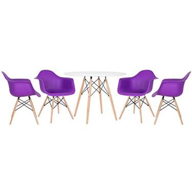 Imagem de Loft7, KIT - Mesa Eames 100 cm branco + 4 cadeiras Eames DAW roxo