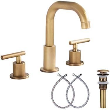Imagem de Torneira giratória GGStudy 360° 2 alças 3 furos 20,3 cm ampla pia de banheiro torneira de latão antigo combinando com torneira de pia de drenagem pop up para banheiro