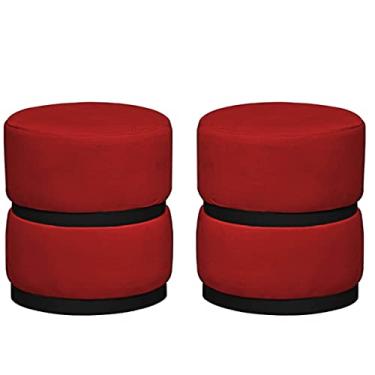 Imagem de 02 Puff Decorativo Luxo Para Sala Kiev Preto Assento Veludo Vermelho - Folk Móveis