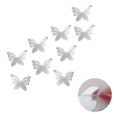 Imagem de 9 Espelho Borboleta Decorativo Peças Em Acrílico Sala Prata - Nm