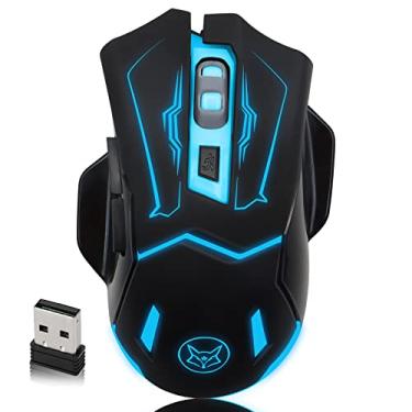 Imagem de VEGCOO Mouse Gamer Sem Fio, Clique Silencioso, Iluminação LED Colorida, 6 Botões, Ergonômico, Preto e Branco