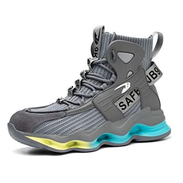 Imagem de Bestgift Sapatos de Segurança Masculinos Sapatos Masculinos Tênis com Biqueira de Aço Sapatos de Trabalho Leves Cinza 38.5