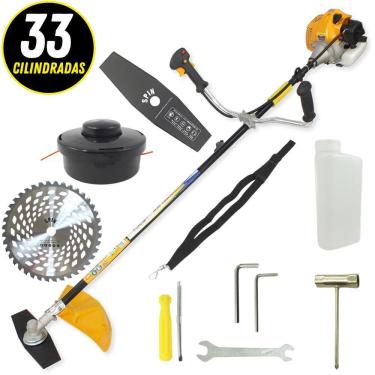 Imagem de Roçadeira Profissional Vulcan VR430S á Combustão 2T 43cc 1,7hp Robusta e Resistente com Faca 2 Pontas + Faca de 40 Dentes Ideal Para Uso em Fazendas