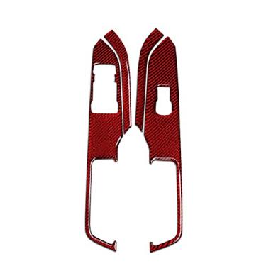 Imagem de FINMOKAL Acabamento Do Painel De Botões Do Interruptor De Elevação Da Janela Interna Para Ford Mustang 15+ Acessórios Vermelho Preto, Fibra De Carbono