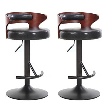 Imagem de Conjunto De 2 Bancos De Bar Em Couro PU, Bancos De Bar Giratórios Ajustáveis ​​com Encosto, Adequados Para Bares Domésticos, Bistrôs, Restaurantes (Color : Black)