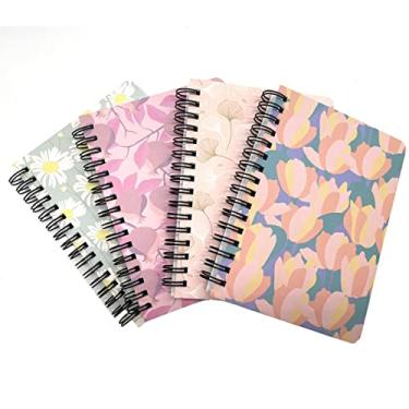 Imagem de QIUKUI 4 peças A6 Caderno Espiral Flor Jornal, Tamanho A6 (14,5 x 10,4 cm), Livro com Regras de Esboço Planejador de Notas Diário para Estudantes e Cooperadores, Ótimos Materiais Escolares