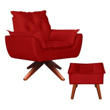 Imagem de Poltrona Base Giratória + Puff Amamentação Suede Vermelho