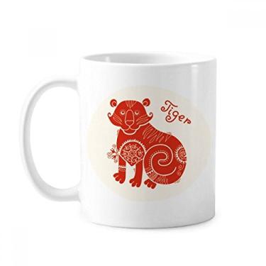 Imagem de Ano de Tigre Animal China Zodíaco Caneca Vermelha Cerâmica Café Porcelana Utensílios de Mesa