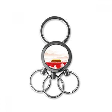 Imagem de Bandeira vermelha Tiananmen Mountain Fog aço inoxidável metal chaveiro chaveiro carro chaveiro clipe presente, Multicolorido.