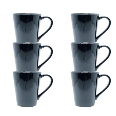 Imagem de Jogo 6 Caneca Tulipa Café Chá Porcelana 250ml Preto - Mundo Da Porcela