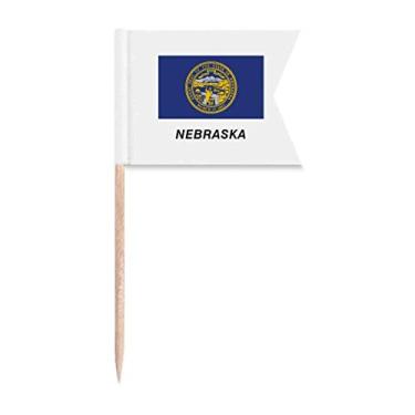 Imagem de Bandeira do estado americano contorno Nebraska bandeiras de palito de dente marcando para festa bolo comida placa de queijo