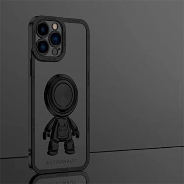 Imagem de Capa de suporte de anel magnético astronauta bonito para iPhone 11 12 13 14 Pro Max X Xs Xr 7 8 Plus Chapeamento Transparente Capa de Silicone Macio, Preto, para iPhone 14 Pro