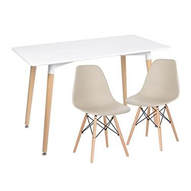 Imagem de Loft7 Home Decor, Kit Mesa de jantar retangular Eames 60 x 120 cm branco + 2 cadeiras Eiffel DSW Nude