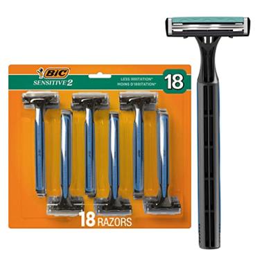 Imagem de BIC 2 lâminas descartáveis sensíveis para homens com 18 lâminas de barbear para pele sensível
