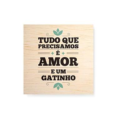 Imagem de Arte Maníacos Quadro Decorativo em Madeira Amor e Gatinho - 30x30cm