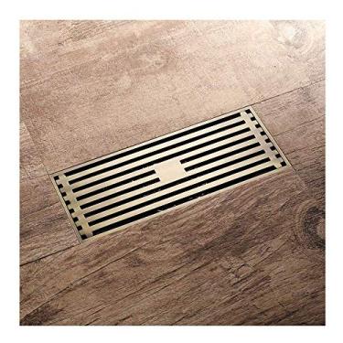 Imagem de Cobre Escovado Rectangular Piso Ralo De Banho Casa De Banho Grande Deslocamento Longo Ralo De Esgoto Núcleo Desodorizante