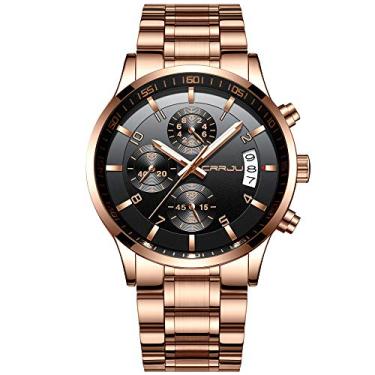 Imagem de CRRJU Moda Relógio de pulso inoxidável para homem de aço inoxidável, calendário à prova d'água, com cronógrafo, Preto 42 mm