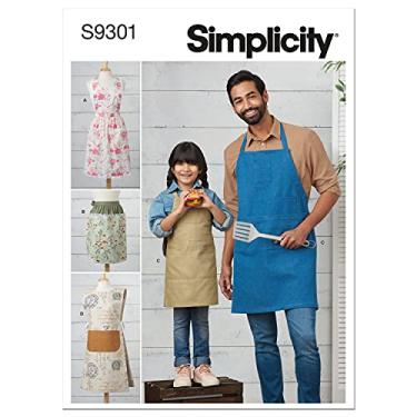 Imagem de Simplicity Pacote de avental completo para crianças e adultos, Code 9301 padrão de costura, tamanhos P-GG, branco