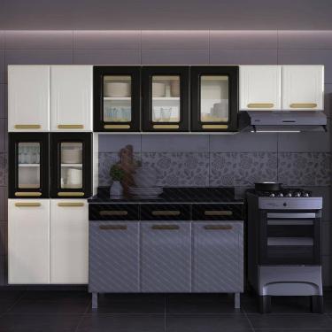 Imagem de Cozinha de Aço Compacta 5 Vidros 3 Peças 11 Portas Ágata Branco/Preto