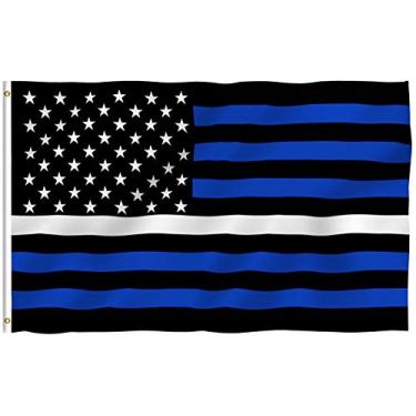 Imagem de ANLEY Fly Breeze 3x5 pés EMS linha branca fina bandeira dos EUA-prova de desbotamento-cabeçalho de lona e costura dupla-homenageando bandeiras de irmãos e irmãs caídos ou feridos com ilhós de latão