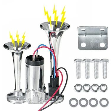 Imagem de Buzina de ar super alta 600DB 12 V buzina de carro buzina elétrica fornecimento tubo duplo buzina elétrica combinada de metal com relé buzina de carro acessórios automotivos kit de buzinas de trem