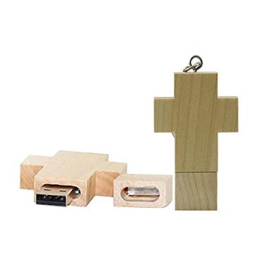 Imagem de Flash Drive USB de 128 GB em forma de cruz de madeira pen drives pen drives pen drive USB 2.0 Pen Drive armazenamento de data Zip Drive PenDrive armazenamento externo (branco)