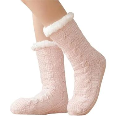 Imagem de IFFANY Meias femininas fofas, meias térmicas de Natal, meias de cama, meias de inverno confortáveis macias grossas felpudas antiderrapantes, rosa, tamanho �nico