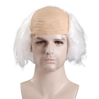 Imagem de Tachiuwa Velho careca peruca boné fantasia festa peruca careca cientistas loucos peruca para festas temáticas, branco
