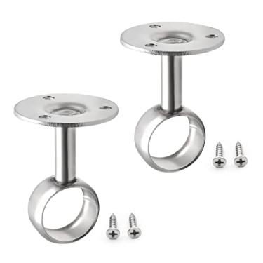 Imagem de Bettomshin Suporte de tubo de guarda-roupa, diâmetro de 0,98 polegadas, soquete de suporte de haste de trilho montado no teto tom prata 4 peças