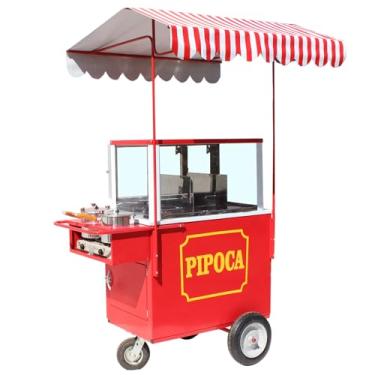 Imagem de Generic Carrinho de Pipocas com 3 Divisões para Pipocas com Rodas Pneumáticas e 2 Panelas - Mod 4224