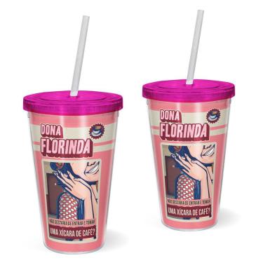 Imagem de Copo Canudo 600ml Licenciado CHAVES - Dona Florinda - rosa